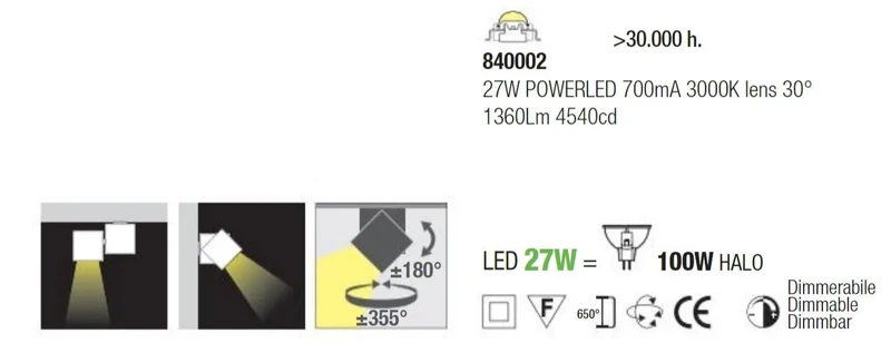 LED Design Strahler EQUAL BIG – 27W Power LED, schwenkbar, Würfelform, schwarz, Made in Italy