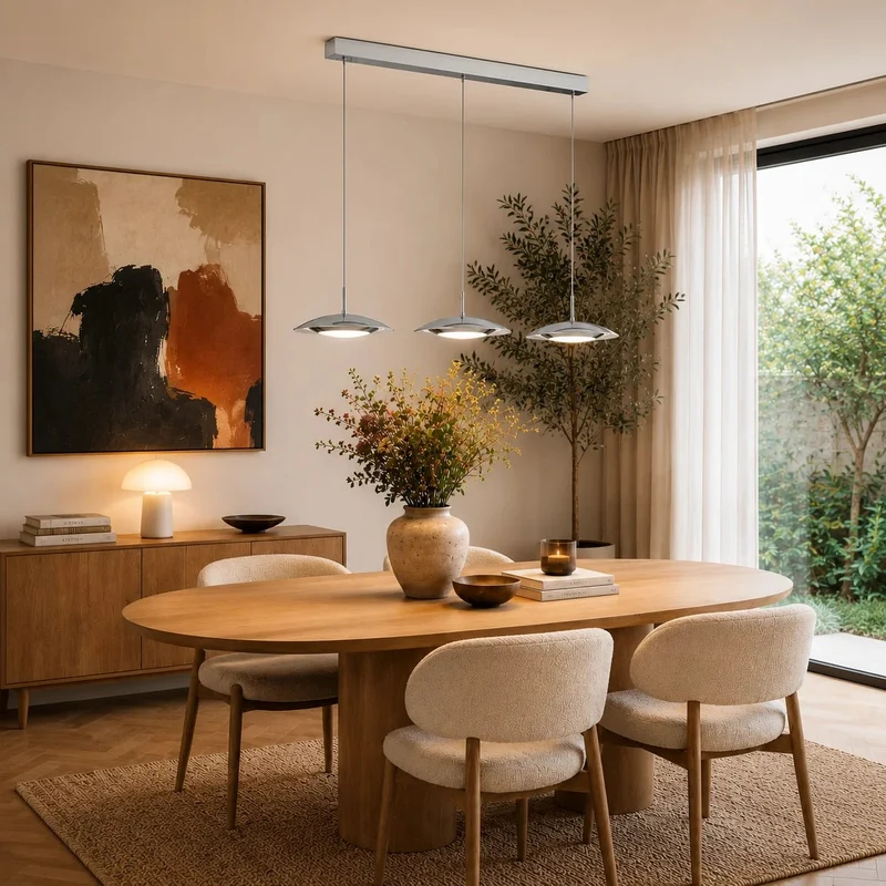LED Esstischlampe Klaro – 3-flammige Pendelleuchte Nickel matt