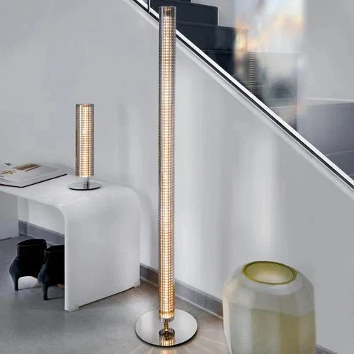 Design LED Stab Stehlampe Sunny Glas grau Chrom dimmbar