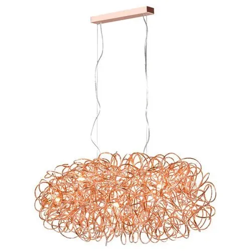 Design Hängelampe Mystic Draht Kupfer/Rotgold – längliche Pendelleuchte 8× G9