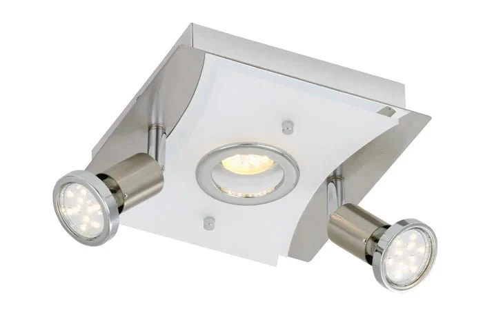 LED Deckenleuchte eckig mit Strahlern RIPOSO 3flg nickel matt