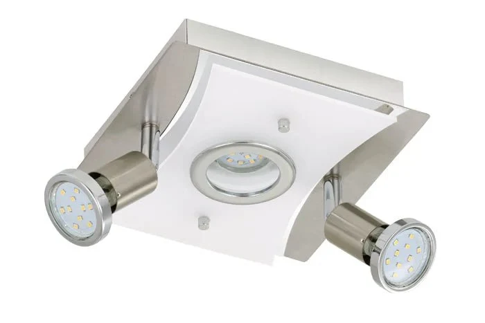 LED Deckenleuchte eckig mit Strahlern RIPOSO 3flg nickel matt
