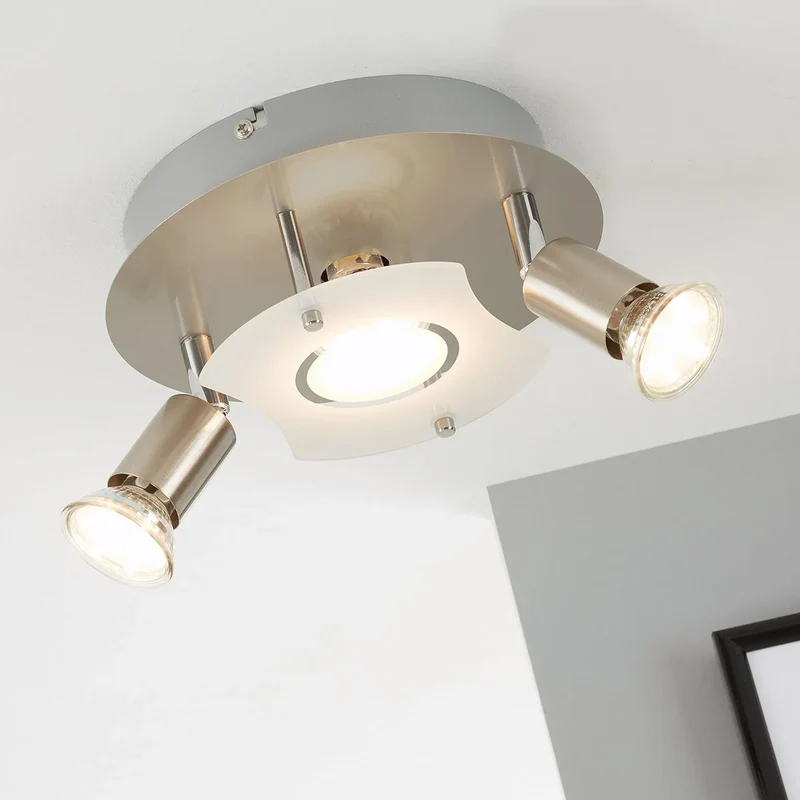 LED Deckenleuchte rund mit Strahlern START 3flg nickel matt 20cm