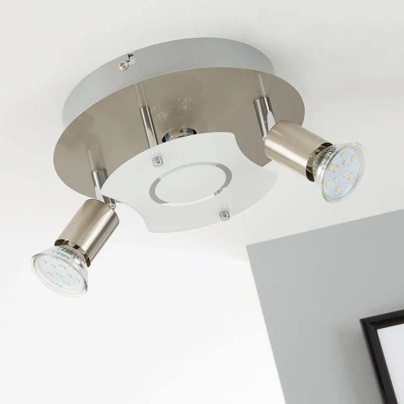 LED Deckenleuchte rund mit Strahlern START 3flg nickel matt 20cm