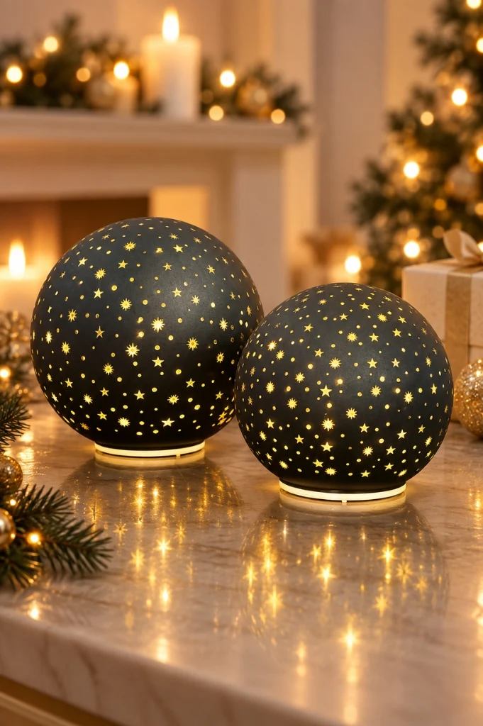 Deko Lichtkugel LED Sterne schwarz