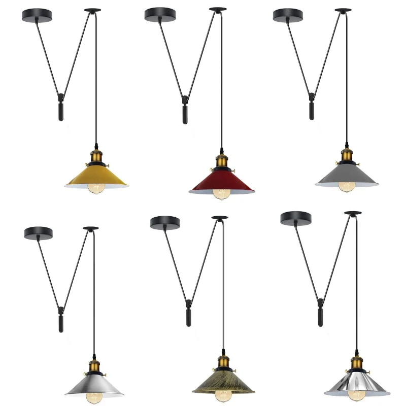 Höhenverstellbare Vintage Pendelleuchte mit Flaschenzug ~3188