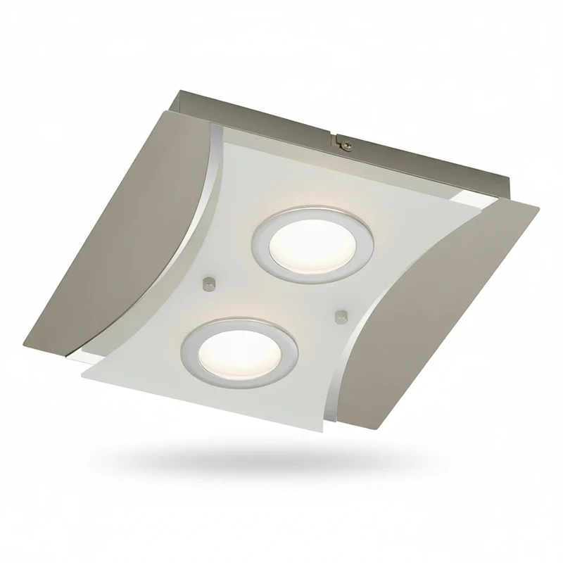LED Deckenleuchte eckig flach RIPOSO 2-flammig nickel matt | Briloner