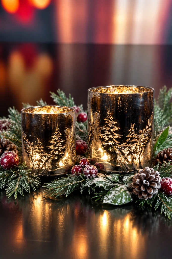 Deko Glas Windlicht mit Hirschdekor