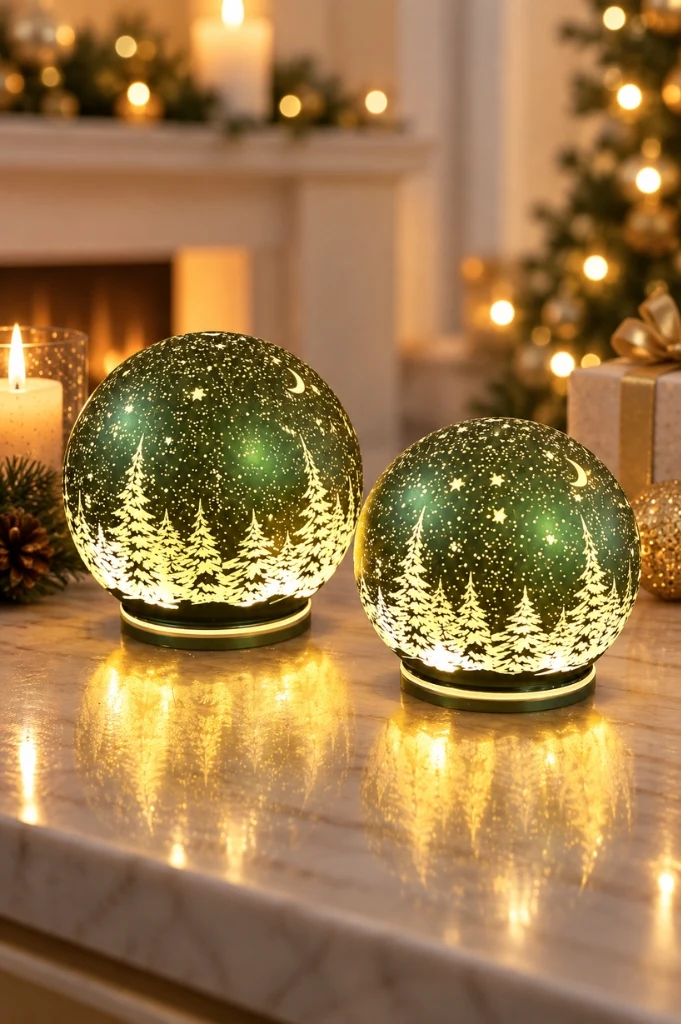 Deko Dreh Kugel LED Winter grün