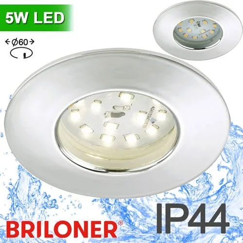 LED Einbaustrahler Chrom 5 W IP44 ultra slim 60 mm – Warmweiß 3000 K – Briloner 8311-018
