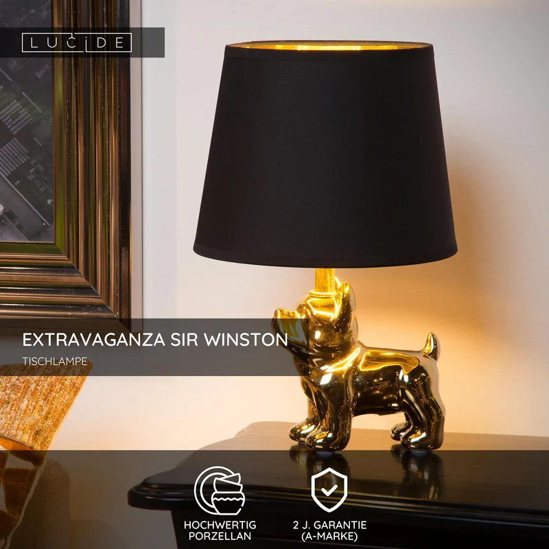 Tischlampe Extravaganza Sir Winston mit Stoffschirm und Porzellansockel