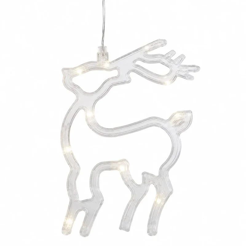LED Fensterdeko Rentier / Hirsch – klar – warmweiß – 20 cm – 2×AA