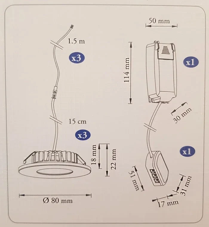 3er Set LED Einbau Spots weiß ultra slim dimmbar IP44 – Malmbergs MD-315 (13W)