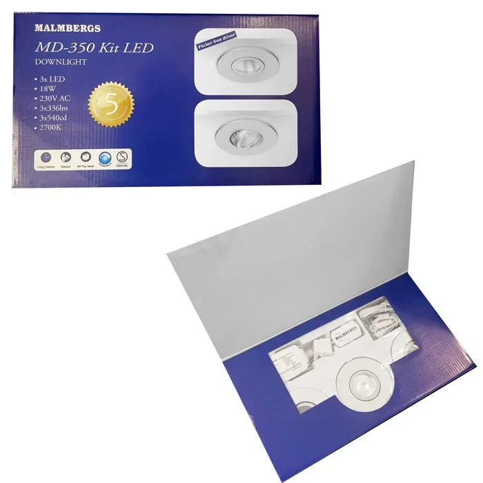 3er Set LED Einbaustrahler dimmbar & schwenkbar – IP44 – Weiß – Malmbergs MD-350