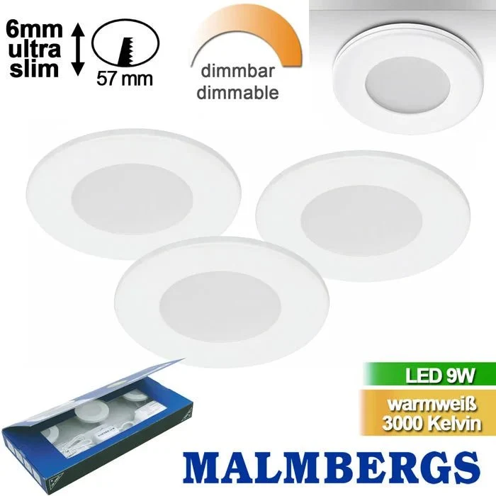 3er Set LED Spots Aufputz & Möbeleinbau dimmbar weiß – Malmbergs MD-305 – 9W / 57 mm