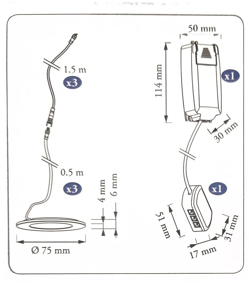 3er Set LED Spots Aufputz & Möbeleinbau dimmbar weiß – Malmbergs MD-305 – 9W / 57 mm
