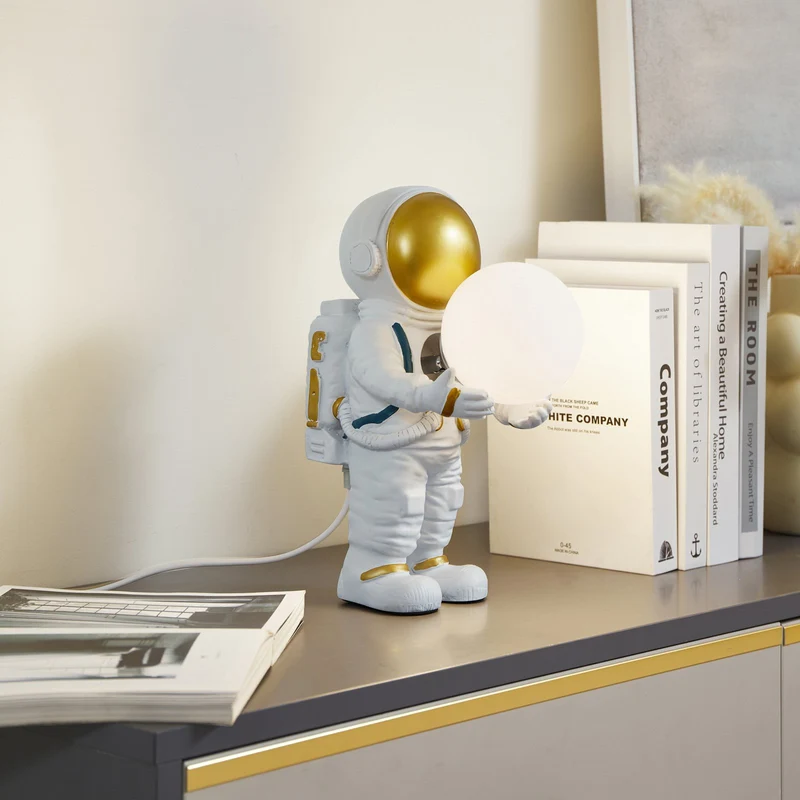 B-Ware Lindby Tischleuchte Kosmo LED Lampe Astronauten Design Keramik Glas weiß gold