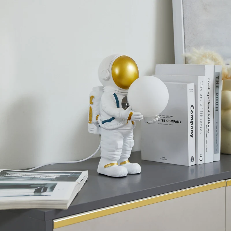 B-Ware Lindby Tischleuchte Kosmo LED Lampe Astronauten Design Keramik Glas weiß gold
