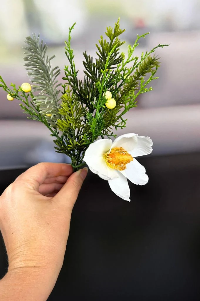 Tischdeko Tanne-Christrose 22cm weiß