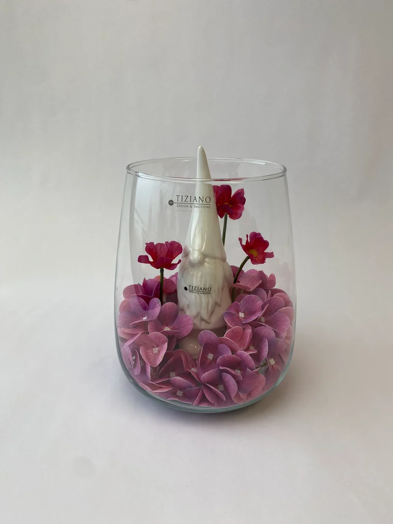 Dekoset Glasvase Collina klar+Zwerg Geraldo mit Mütze rosa
