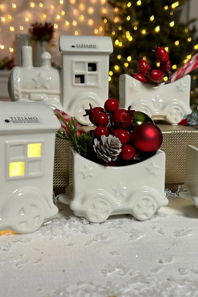 Deko Zug Lukas 3tlg 32,5cm mit LED creme-weiß