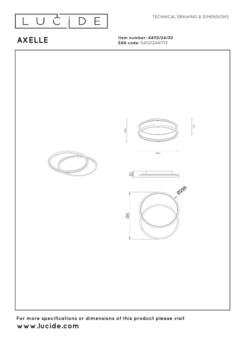 LED-Deckenleuchte Axelle mit 3 Dimmstufen Ø 29,5cm Schwarz