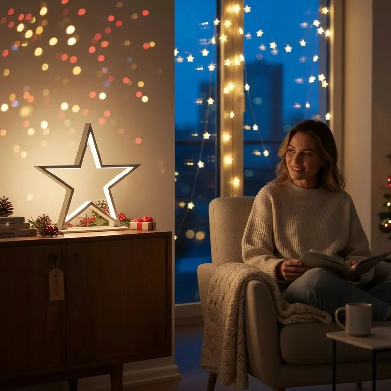 LED Stern Tischlampe "Lucy" 53 cm – Holz Weiß – Weihnachtsstern Lampe von Sompex
