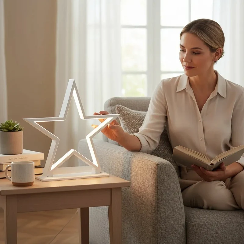 LED Stern Tischlampe "Lucy" 53 cm – Holz Weiß – Weihnachtsstern Lampe von Sompex