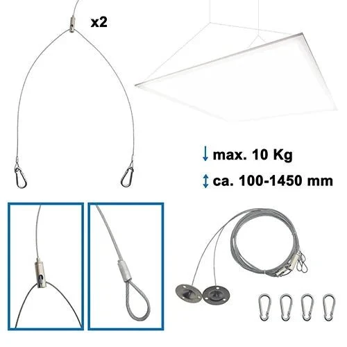 Seilabhängung verstellbar LED Panel 2er Set Montageset 1,5m Karabinerhaken | Paulmann
