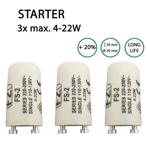 Starter 4–22W – 3er Pack – für Leuchtstoffröhren – KVG/VVG – Hi Lite