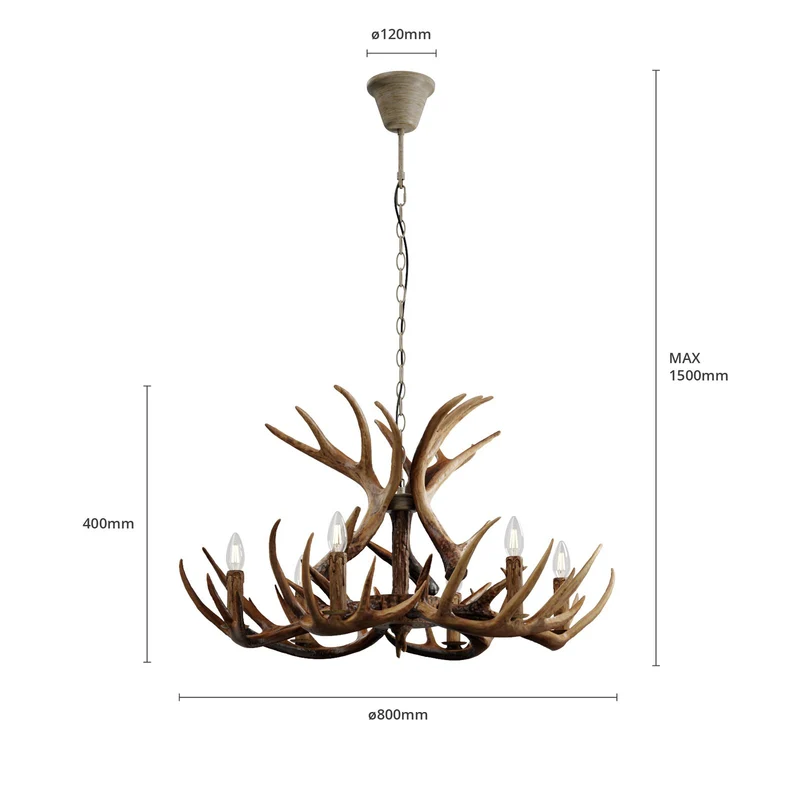 B-Ware Lindby Fibi Hängeleuchte Pendelleuchte Deckenlampe Lampe Leuchte Geweih braun