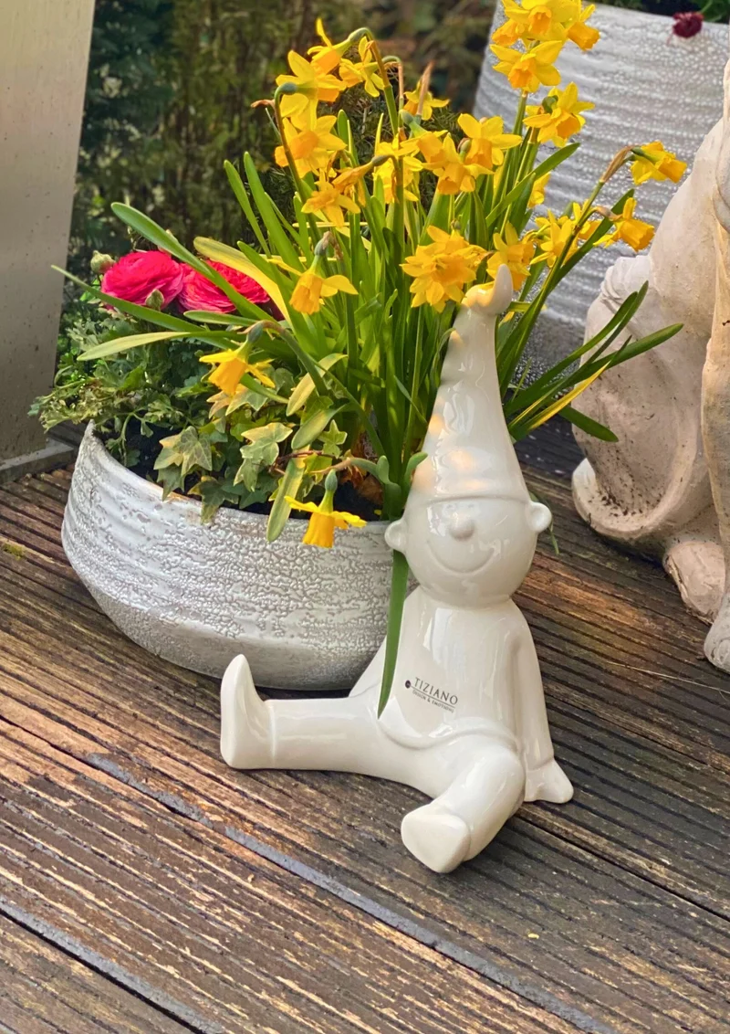 Deko Zwerg Fido sitzend creme antic outdoor