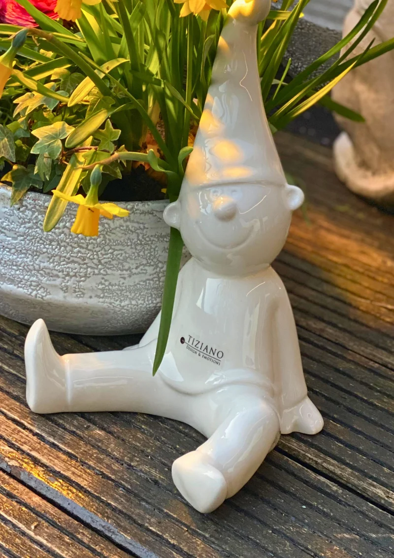 Deko Zwerg Fido sitzend creme antic outdoor