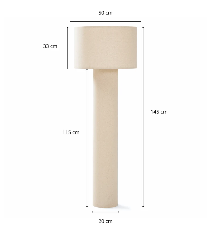 Mariah Stehlampe mit Lampenschirm aus Leinen, 145 x 50 cm