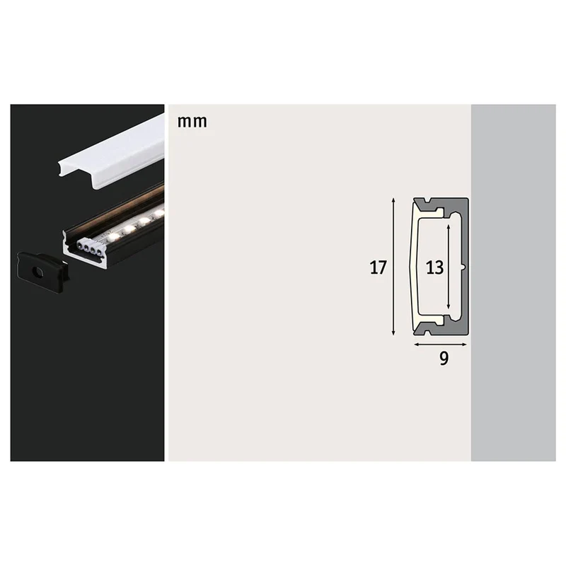 LED Strip Profil Base 2m Weißer Diffusor, Schwarz