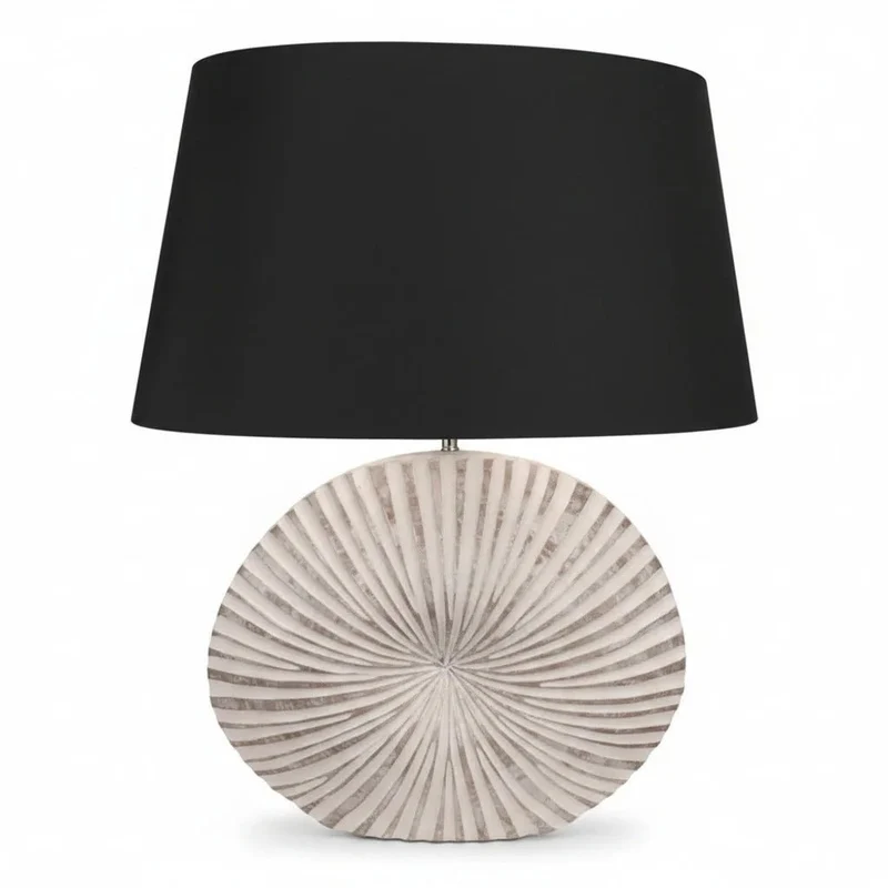 Fischer & Honsel Keramik-Tischlampe 50298 – Reliefsockel Weiß/Altsilber, schwarzer Stoffschirm, 60 cm