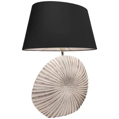 Fischer & Honsel Keramik-Tischlampe 50298 – Reliefsockel Weiß/Altsilber, schwarzer Stoffschirm, 60 cm