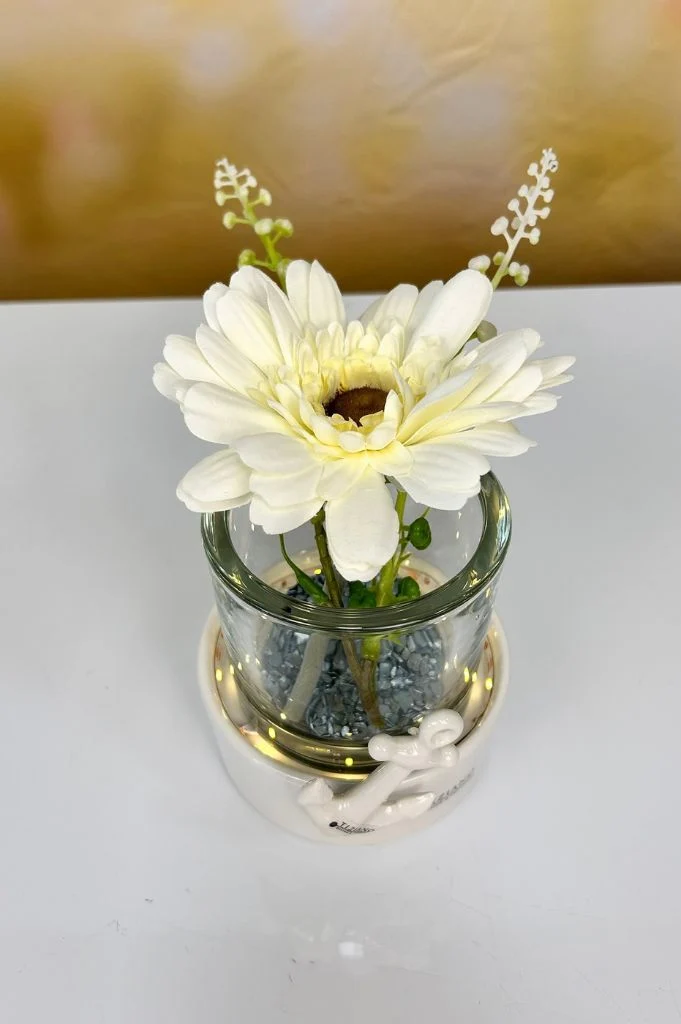Dekoset Windlicht Castello LED mit Gerbera und Anker