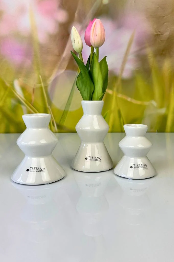 3er Set Minivase Silandro 9-12cm creme-weiß