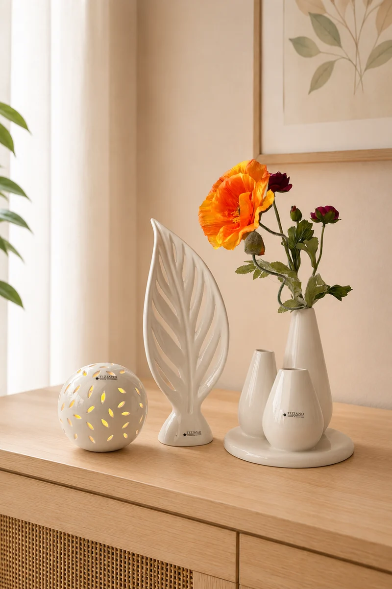 Dekoset Villari mit Multivase Rosalia creme XL
