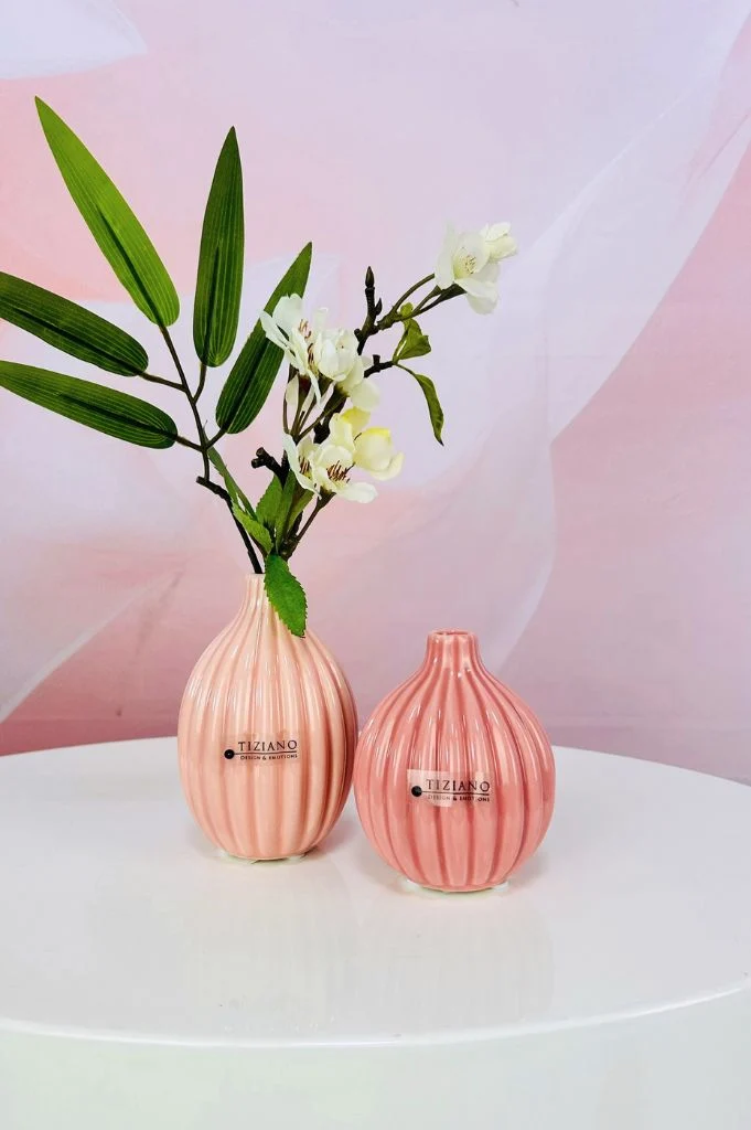 2er Set Vase Prisma 9+11cm in Rosatönen für Trockenblume