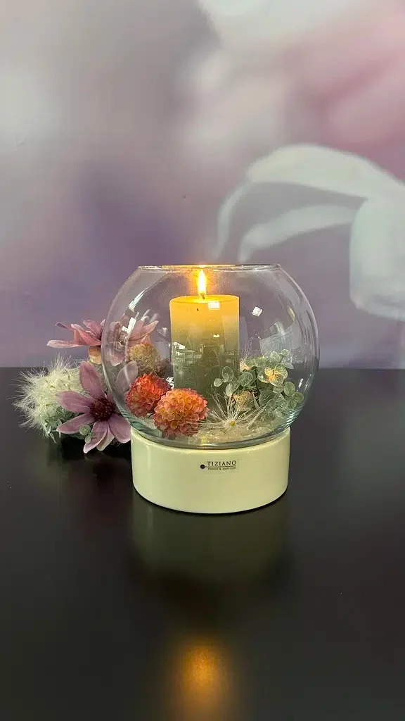 Windlicht Castello-Ovaro creme-weiß mit Klarglas