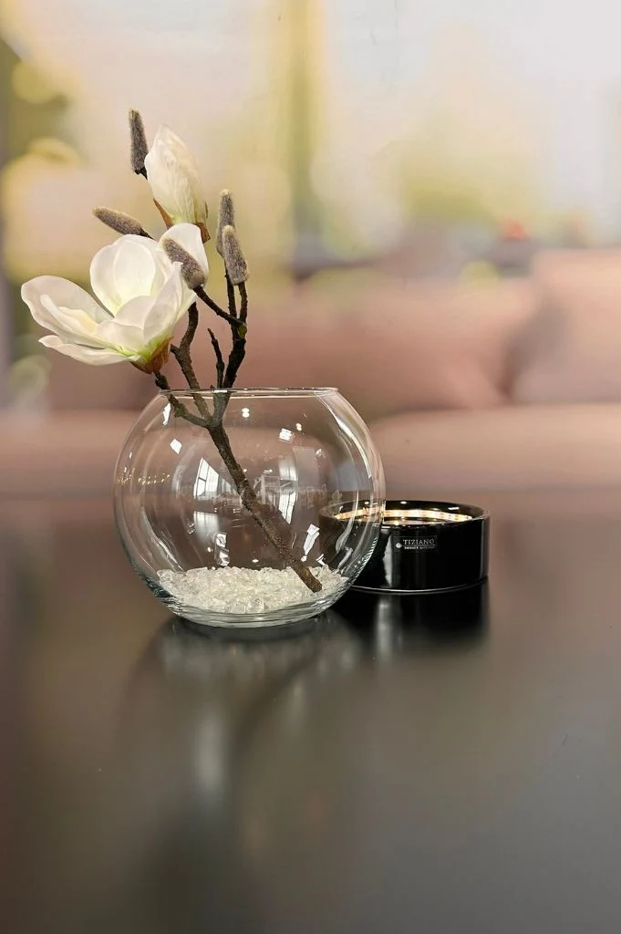 Dekoset LED Windlicht Ovaro schwarz mit Orchideendeko