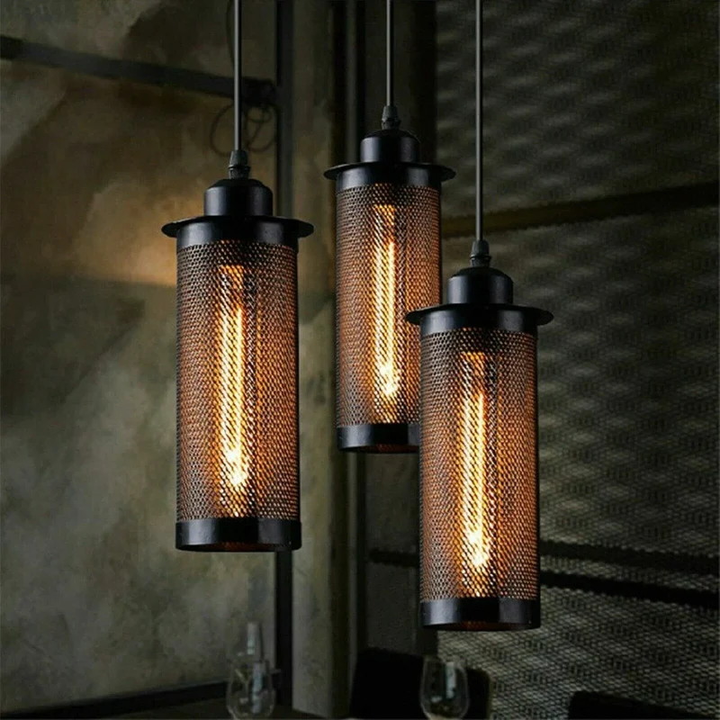 Industrie Pendelleuchte Lampenschirm Schwarz – Metallkäfig~ 2677