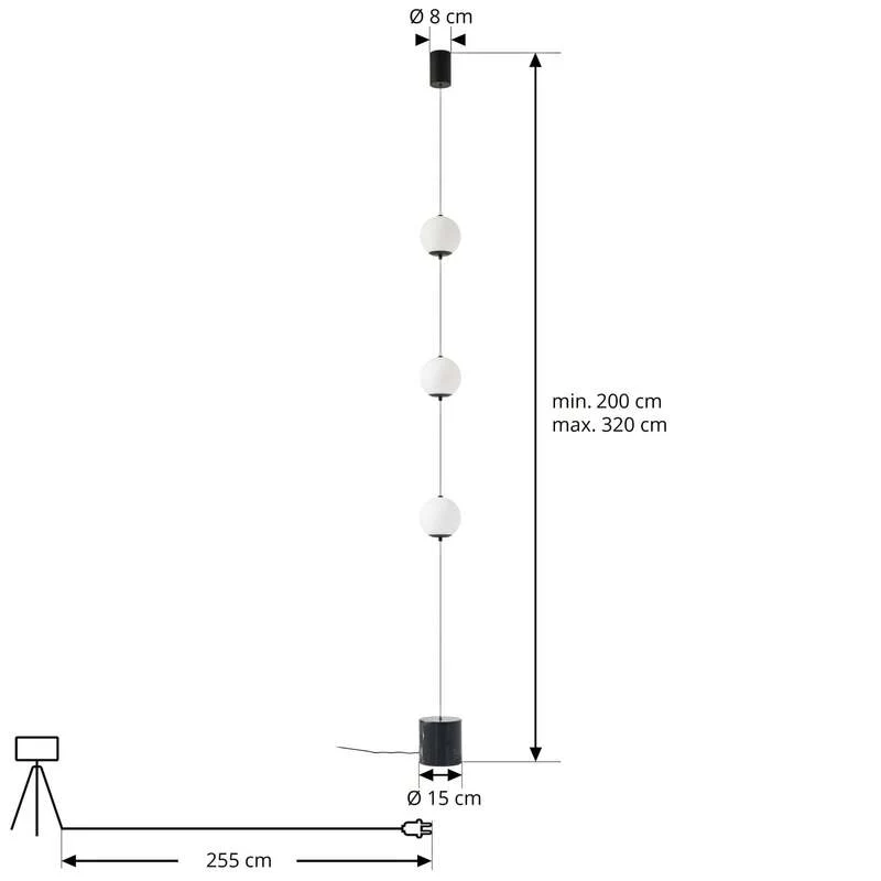 B-Ware Lucande Stehleuchte Darrow LED dimmbar Touchdimmer Lampe schwarz/opal 320cm