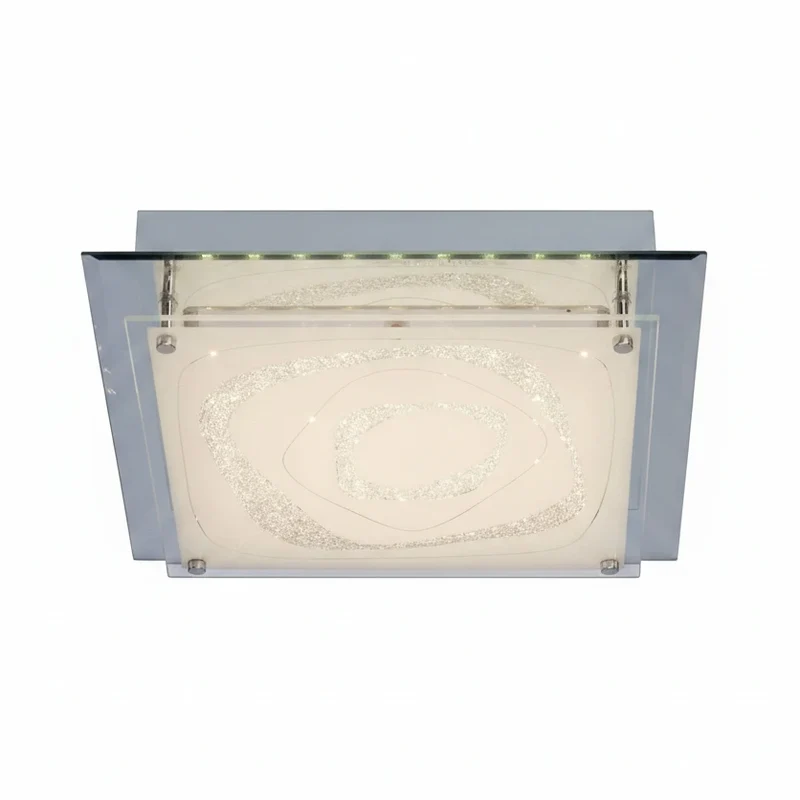 Fantasie LED Deckenleuchte eckig · flach · Glitzer · Silber · Glas
