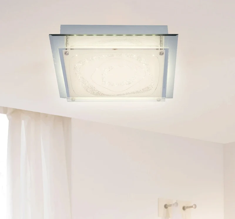 Fantasie LED Deckenleuchte eckig · flach · Glitzer · Silber · Glas