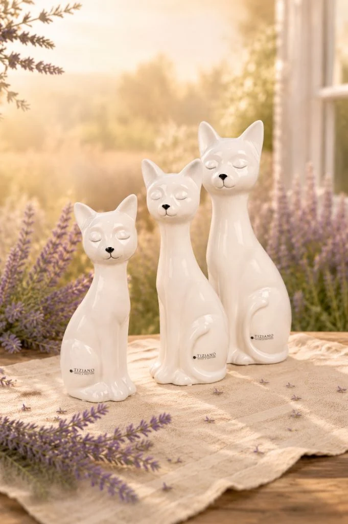Deko Katze Felix creme-weiß