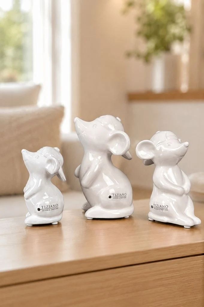 Deko Maus Topo mit Mütze creme-weiß