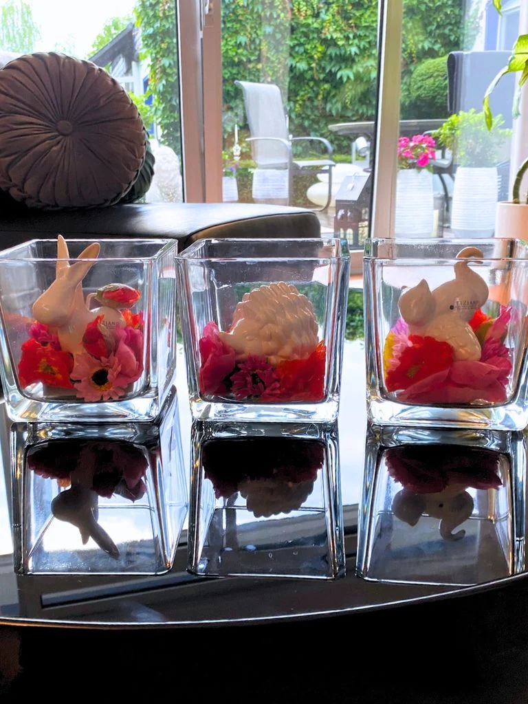Glas Alone mit Mohndeko und Waldtieren